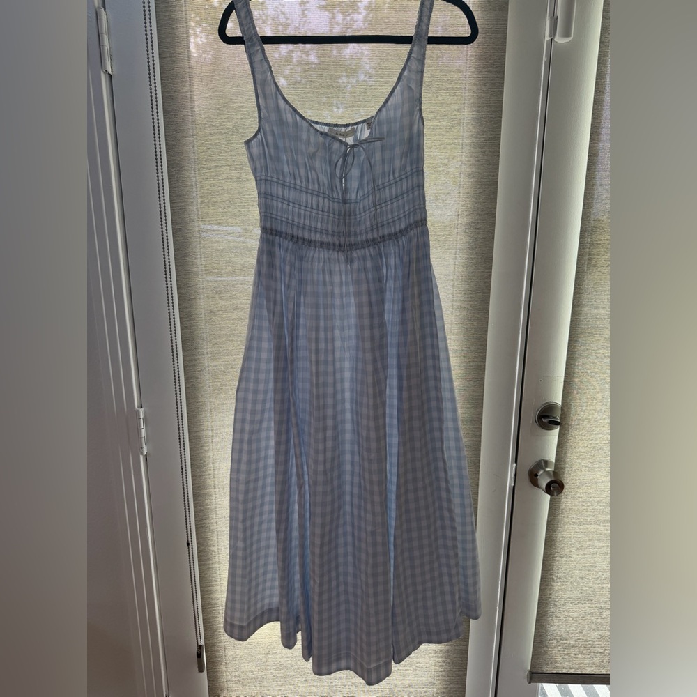 Doen Blue quilla gingham Midi Dress NWT